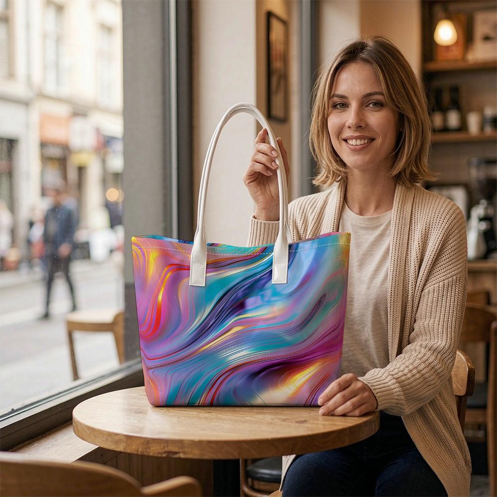 Colorful Fluid Art Tote Bag Fashion Casual Portable Shoulder Bag for Daily Use