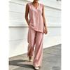 PEYWOW Costume de pantaloni casual de modă pentru femei, fără mâneci, cu decolteu în V
