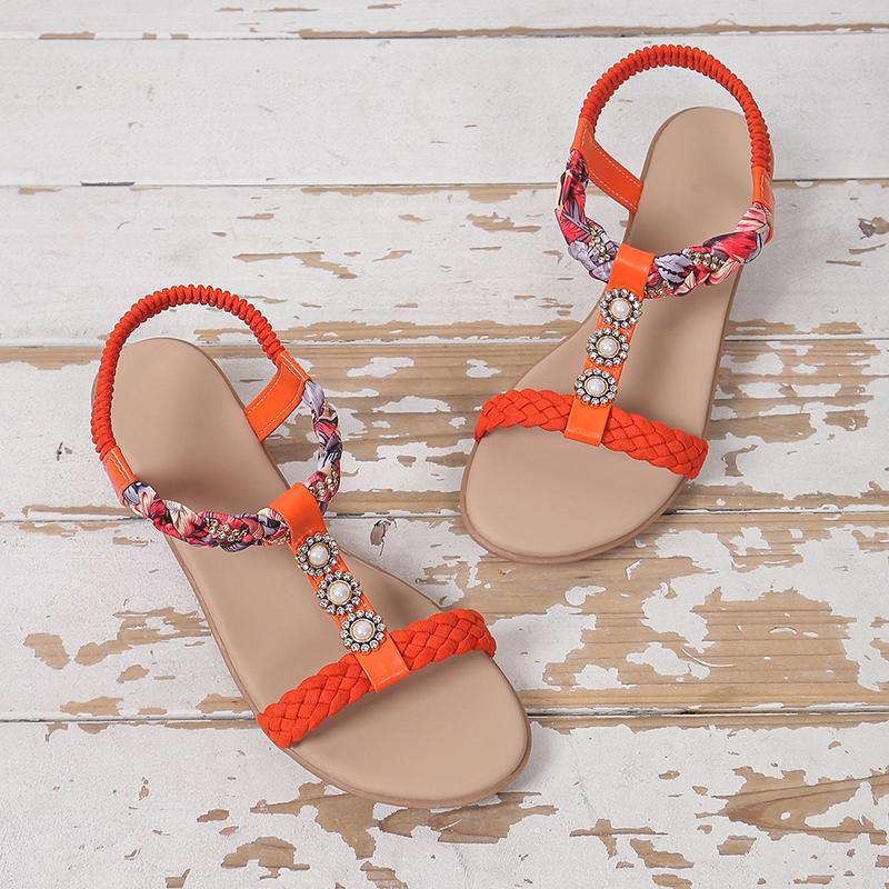 Fashion Summer String Bead Wedge Sandals 2025 New Women's Shoes Elastic Band Women's Sandals Fashion Color Matching Casual Sandals Women