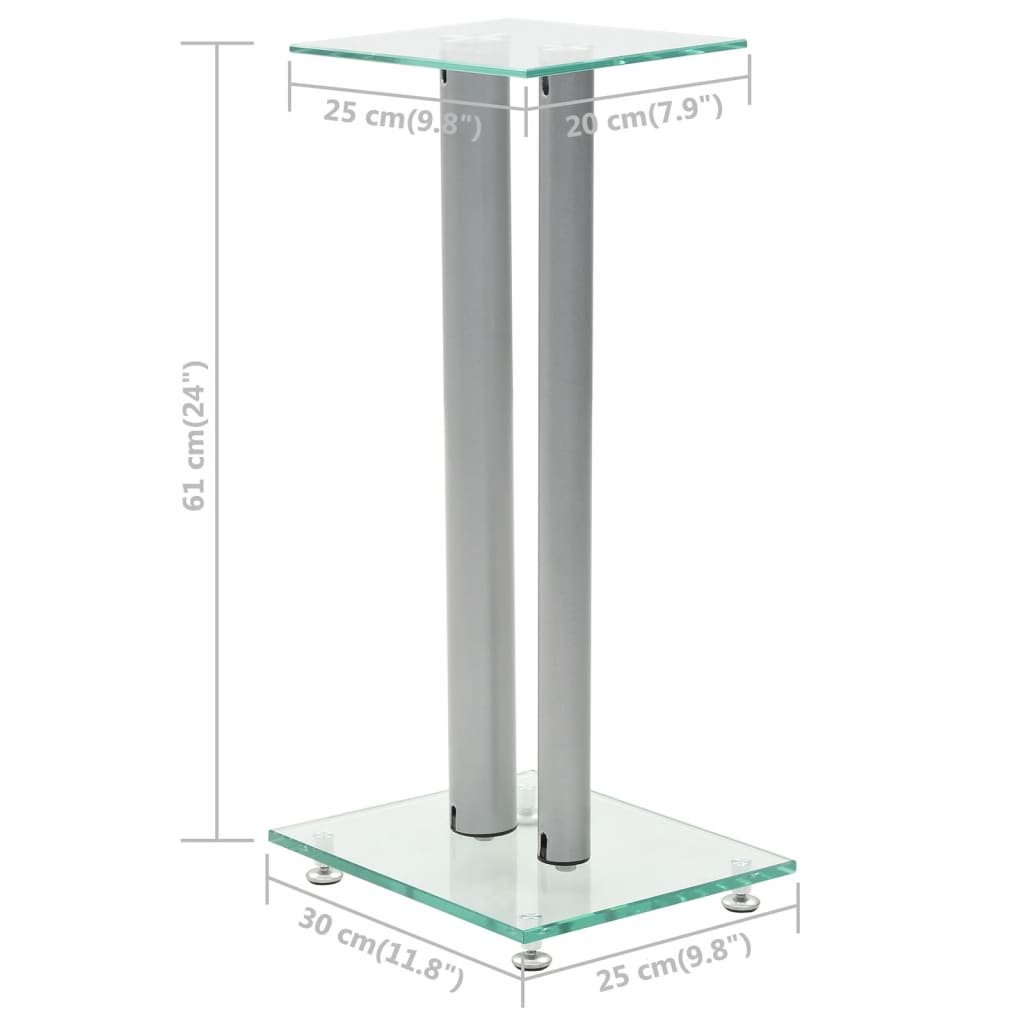Speaker Stands Column Design 2 Pcs Tempered Glass Silver