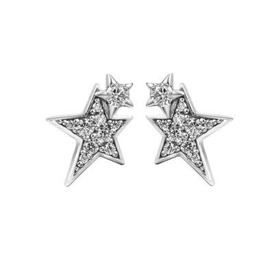New 925 Sterling Silver Sparkling Asymmetric Stars Stud Earrings for Women Wedding Jewelry Gift Ear