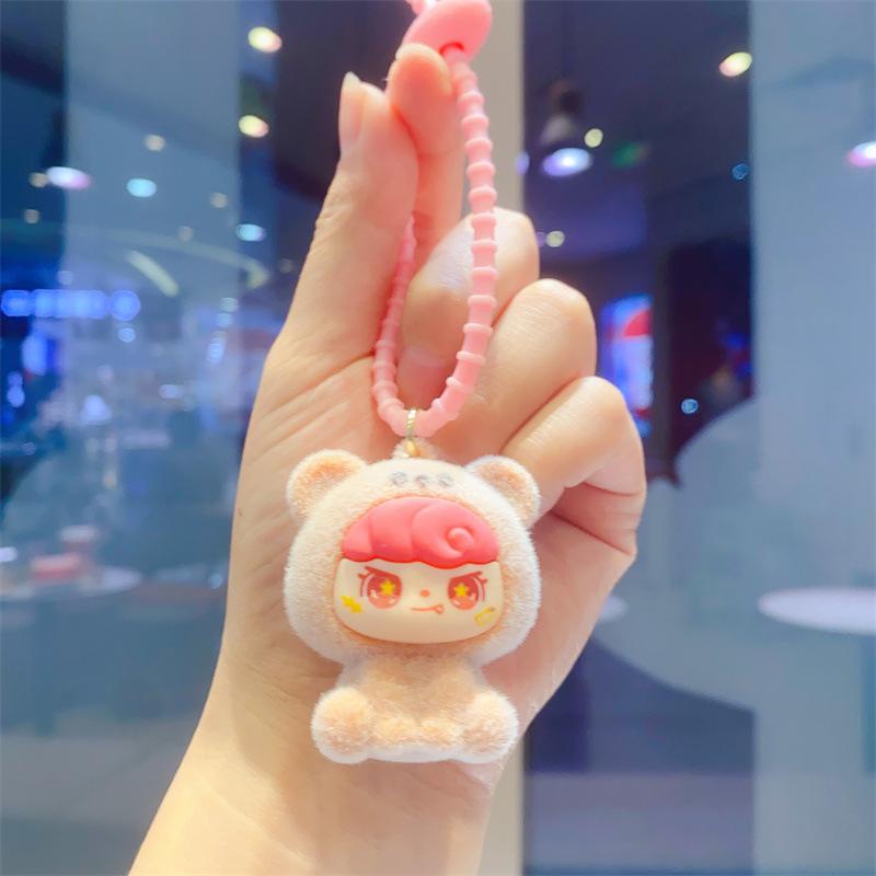 Creative Flocking Sitting Position Girl Tide Play Cute Doll DIY Keychain Schoolbag Pendant Keychain Pendant