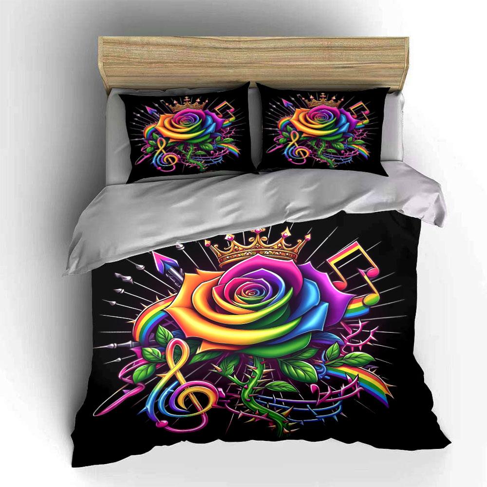 Colorful Rose Musical Decoration Set Soft Skin-Friendly Bedding Set Includes 1 Duvet Cover And 2 Pillowcase Gift