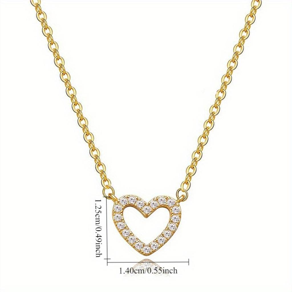 Open Heart Paved Pendant Necklace Delicate Dainty Everyday Jewelry
