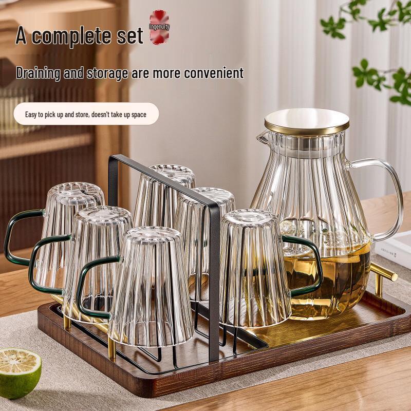 Handon Vertical Stripe Glass Tea Cup Set with 2L Pitcher