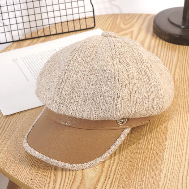 New Hat for Women In Spring  Autumn and Winter Leather Octagonal Hat Korean Version Beret Painter Hat Versatile Baseball Cap