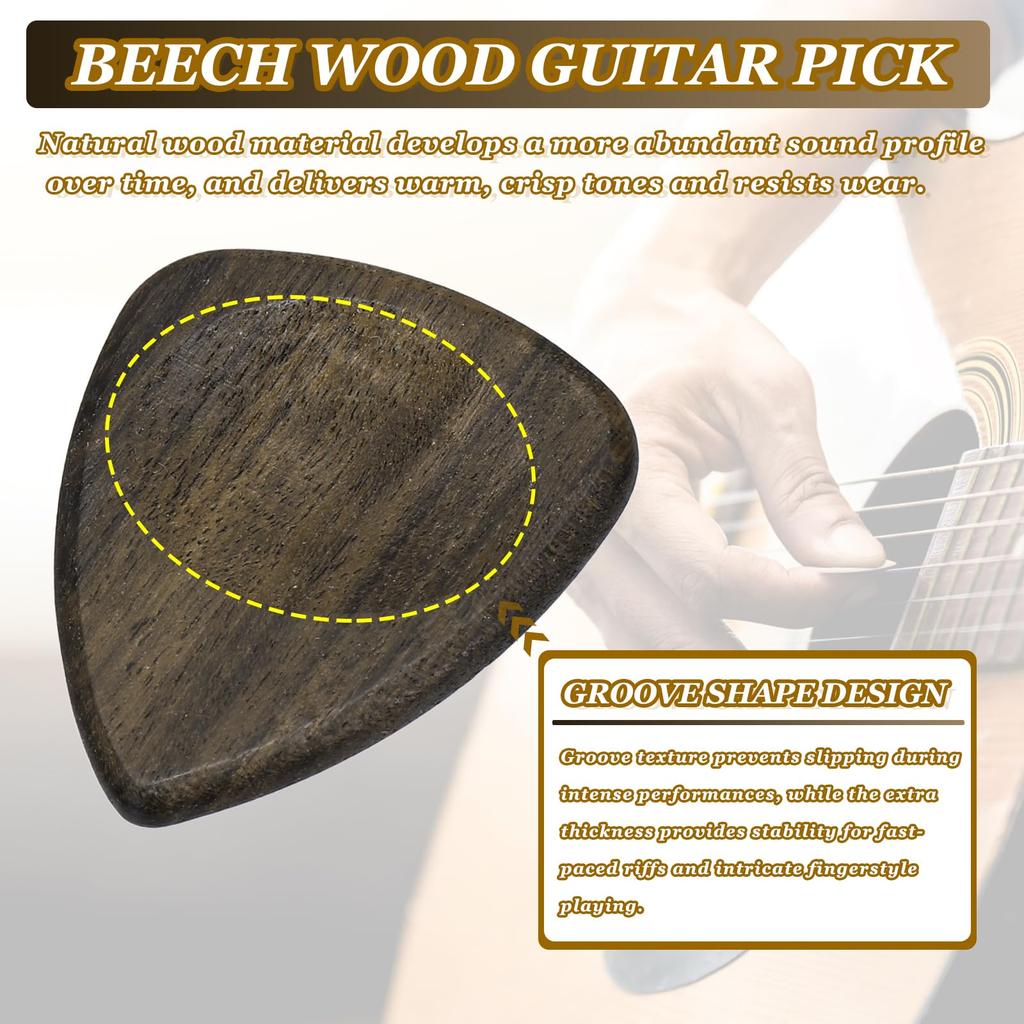 Uxcell Wooden Guitar Set of Extra Thick Grooved for and Bass Black Picks, 3, 3.0mm Gauge, Shape, Electric, Acoustic, Guitars,