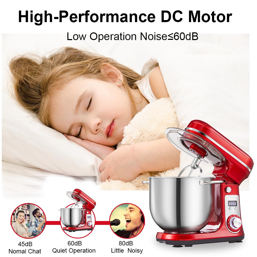 Biolomix Stand Mixer, 1200W DC Quiet Motor 6L Stainless Steel Bowl, 6+Pulse Speeds Electric Kitchen Mixer with LCD Timer, Dough Hook, Beater, Whisk
