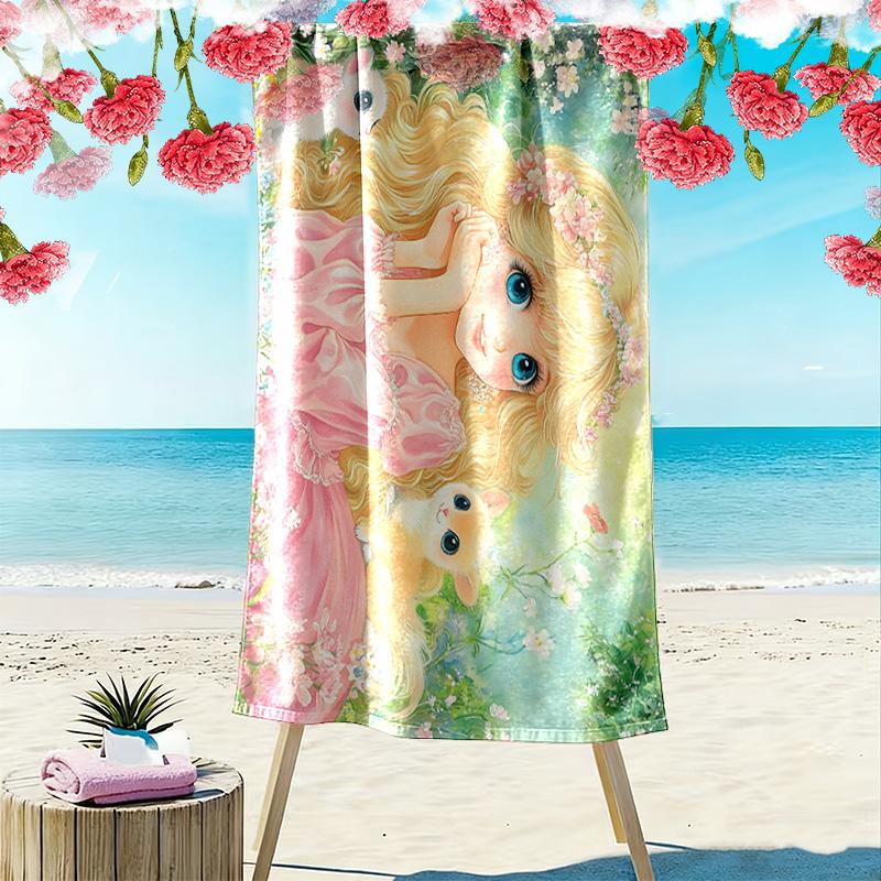 Retro Girl 2D Flat Print Beach Towel, Large Soft Quick Dry Towel for Beach Camping SwimmingXSTJ0915328