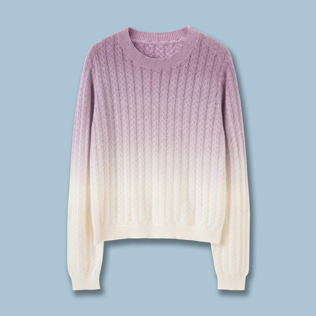 Purple Whisper Gradient Wool Knit Cardigan - 2025 Autumn French Style