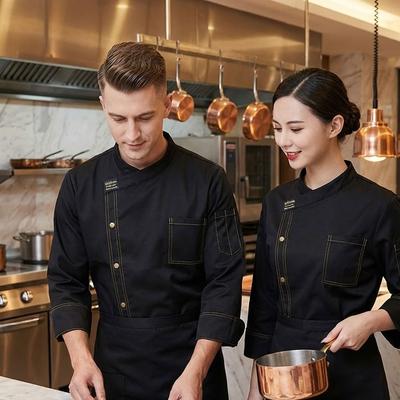 Uniforme de Chef Homme Manches Longues Hôtel Restaurant Cantine Cuisine Personnel de Boulangerie Vêtement de Travail Tenue Automne Hiver