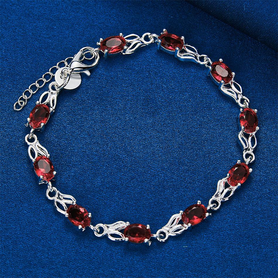 925 sterling silver 8-inch exquisite red zircon bracelet, fashionable women's party wedding gift jewelry accessories
