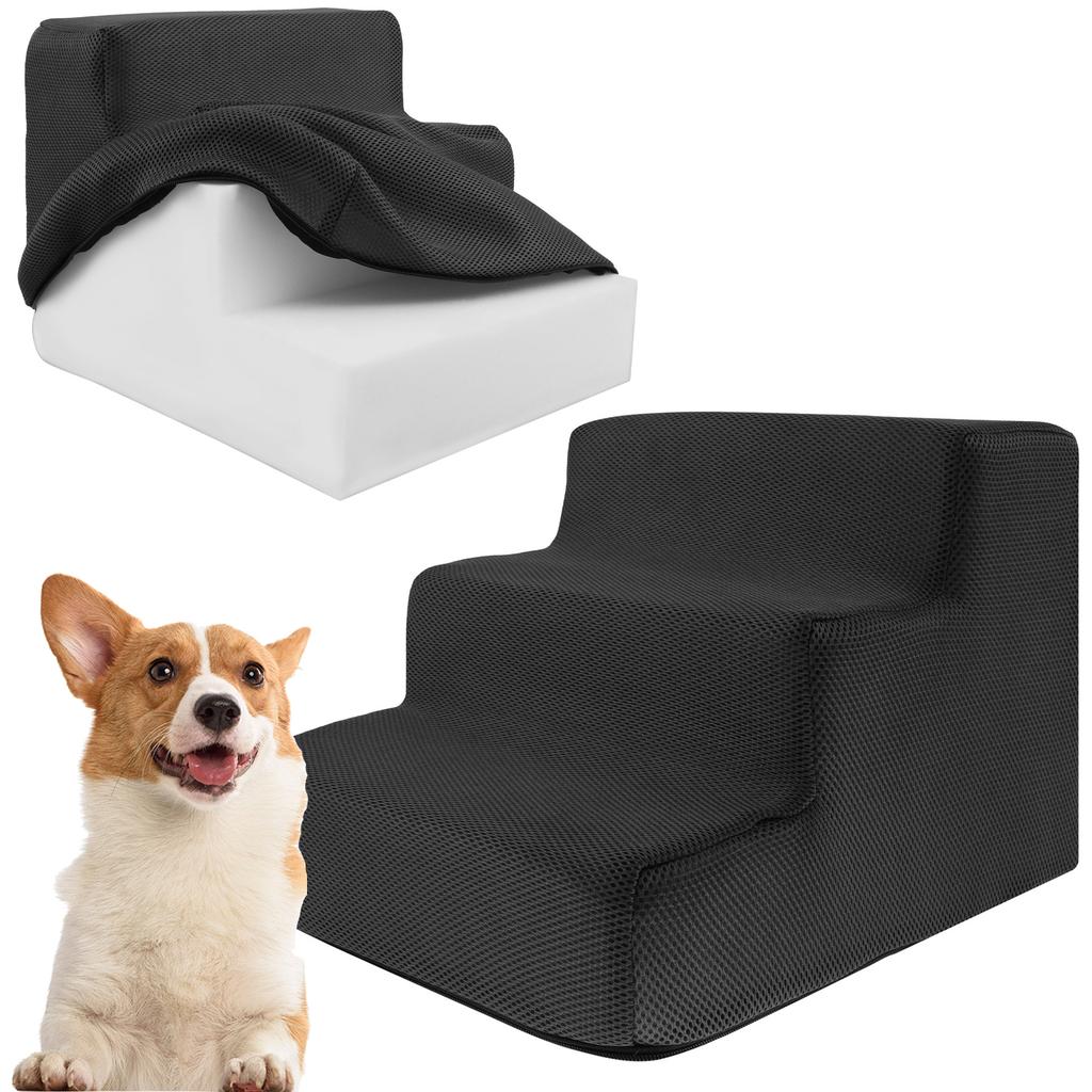 3 Step Dog Pet Stairs Ramp Ladder Training Non-Slip High Density Soft Foam Removable for High Bed or Couch Pet Supplies
