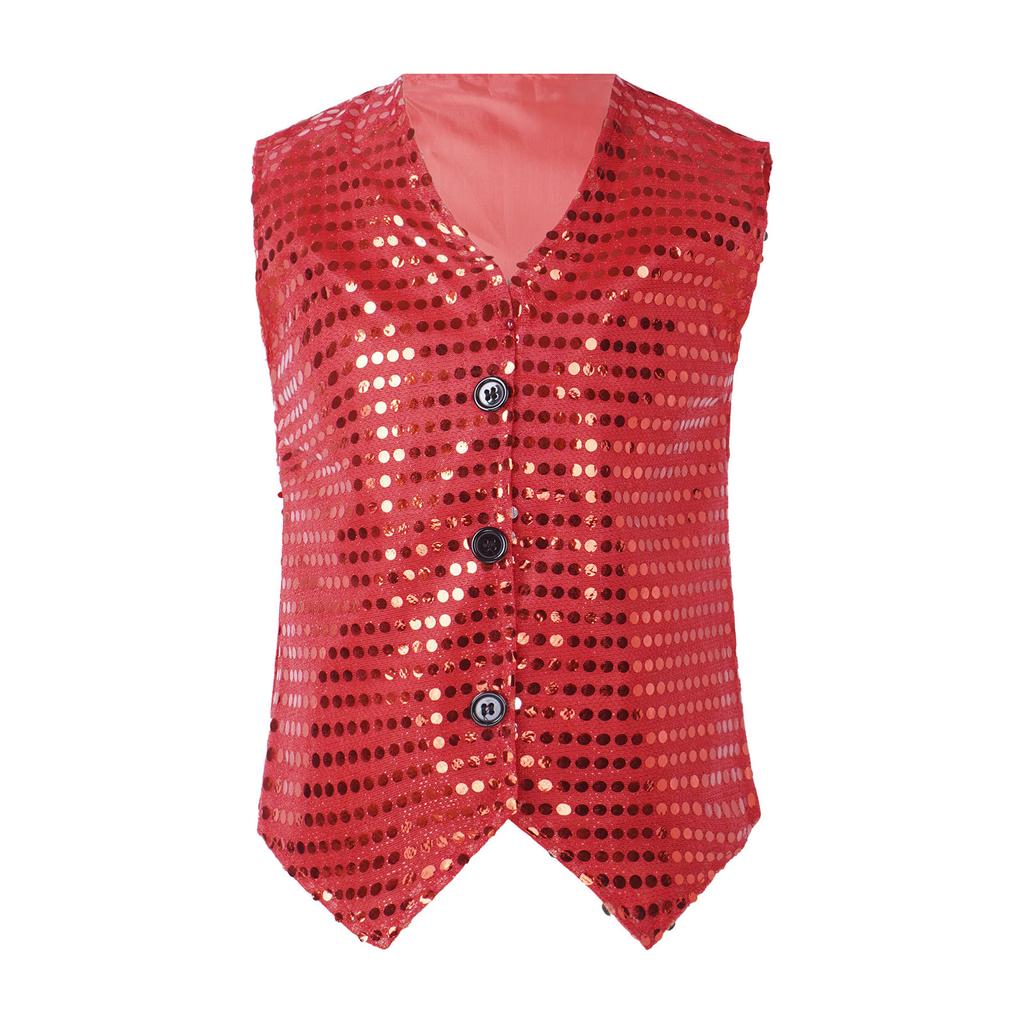 Jungen Mädchen Performance Weste Ärmellos V-Ausschnitt Knopfverschluss Pailletten Stil Einfarbig Bühnenbekleidung