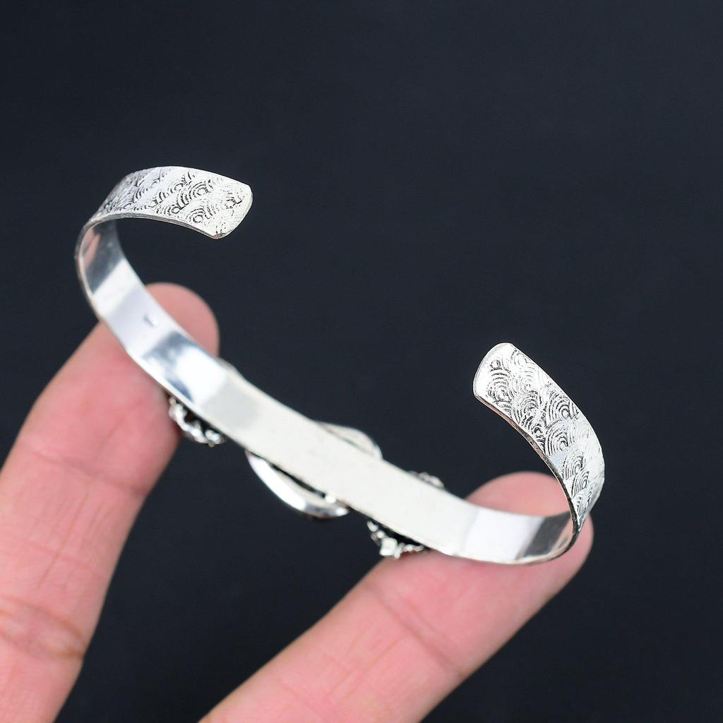 Birthday Gift For Her Natural Fossil Coral Gemstone Bangle Adjustable 925 Silver