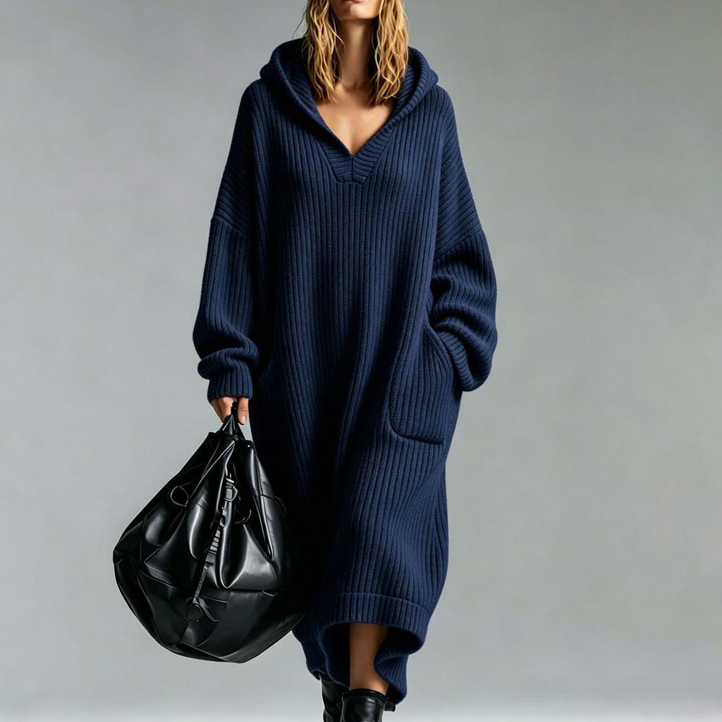 Abito da donna casual in velluto a coste con cappuccio e tasche, vestibilità ampia, colore per l'autunno inverno, da indossare tutti i giorni