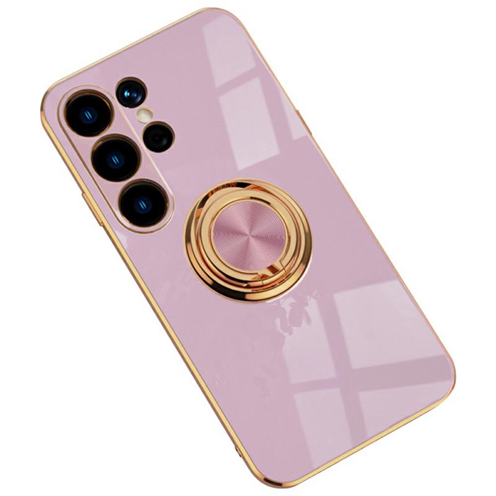 

For Samsung Galaxy S24 Ultra Case Precise Cutouts 6D Electroplating TPU Phone Cover with Ring Holder Light Purple