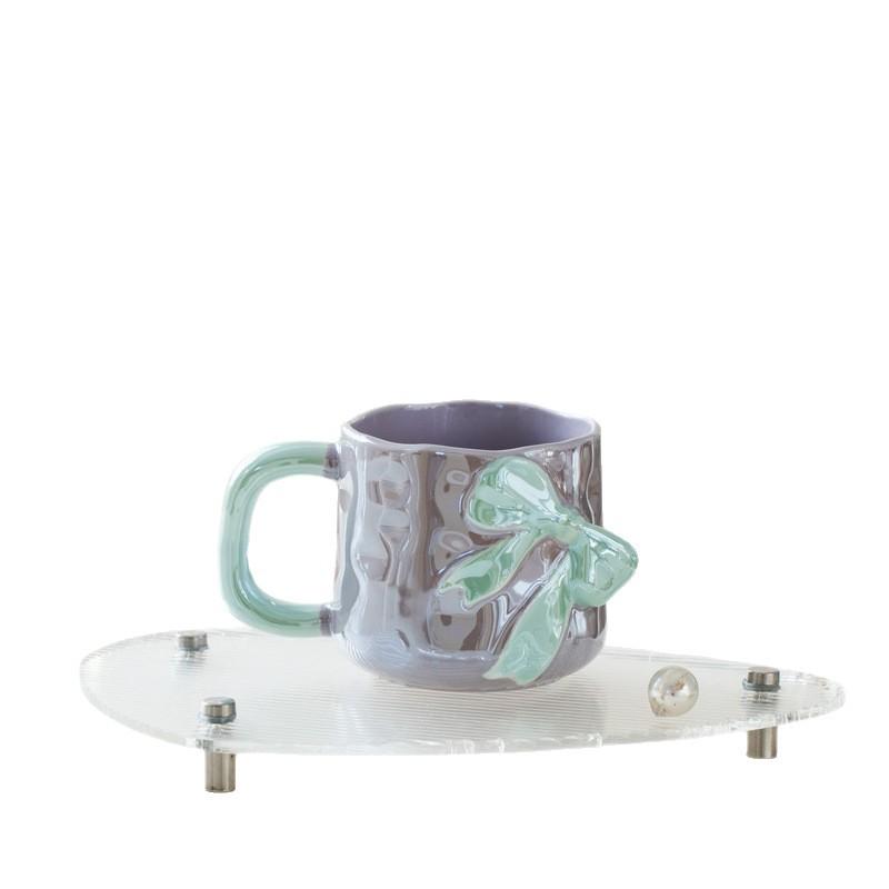 Pearlescent Glaze Bow Mug Nordic High Appearance Level Electroplated Ceramic  High End Feel  A Birthday Gift for A Girl's Best Friend