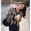 Bold Woolen Fragrant Style Jacket Women Black White Checkered Pattern Korean Style Loose Fit Short Short
