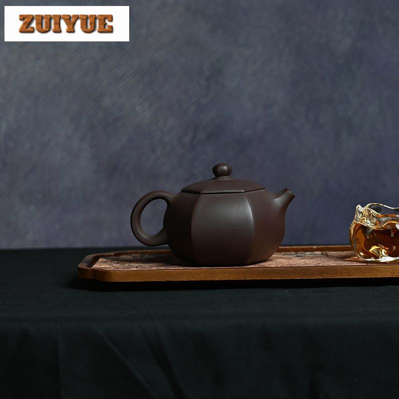 160ml Yixing Purple Clay Teapots Handmade Hexagonal Xishi Pot Raw Ore Purple Mud Kettle With Filter Chinese Zisha Teaset Craft
