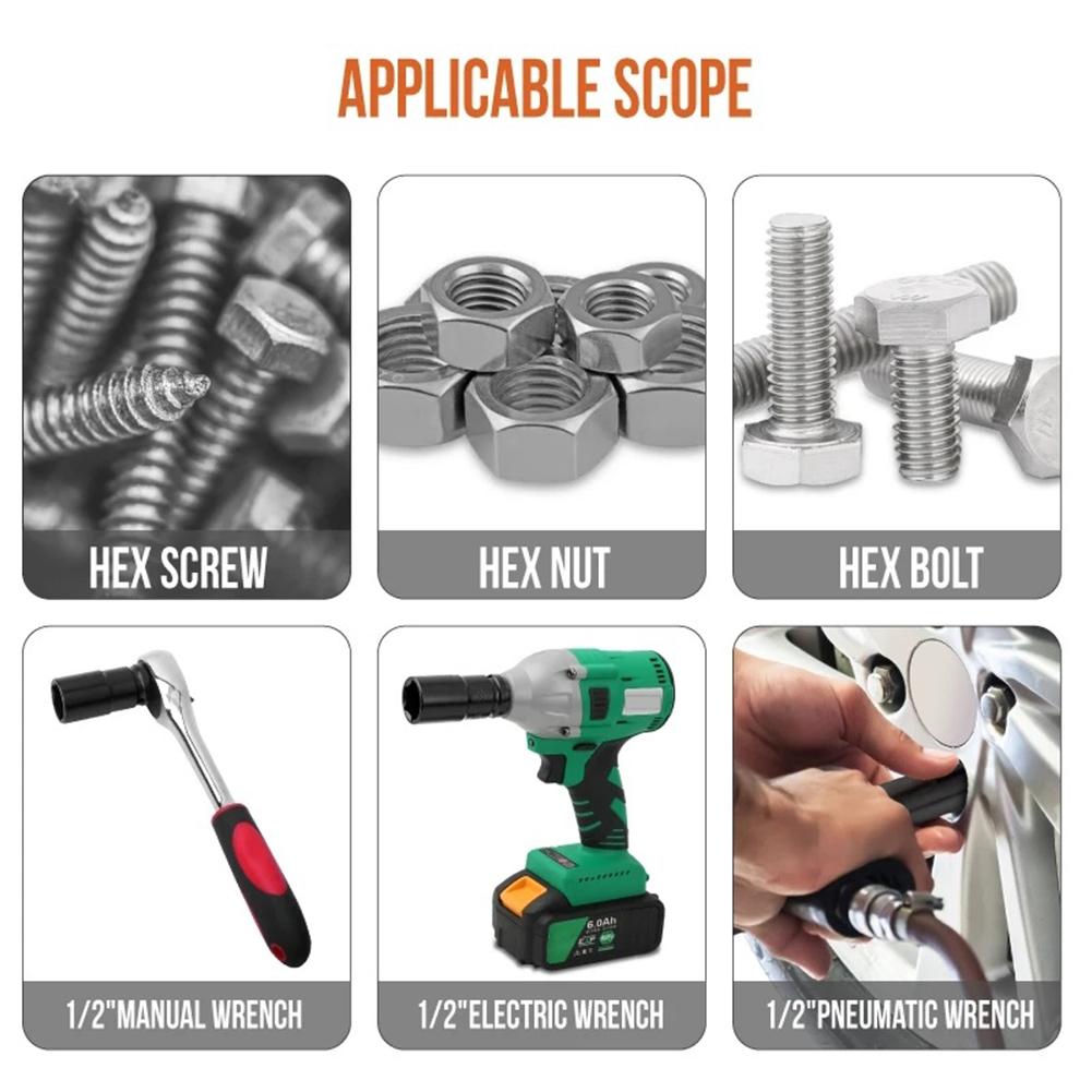 200mm Drive Socket Wrench Adapter for 1/2 Hex Head Connector Compatible with AC Electric Wrench and Pneumatic Tools
