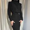 Fashion Elegant Long Sleeved Slim Fit Dress Autumn New Half High Collar Loose Casual Simple Long Dresses Solid Color Streetwear High Waist Clothing