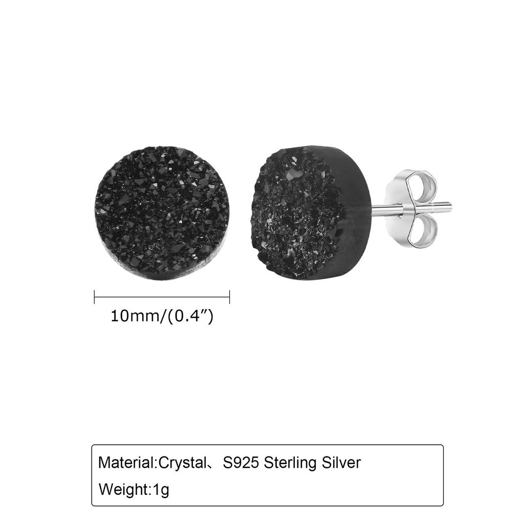 S925 Nadel Kristall Cluster Ohrstecker für Männer Jungen, Einfache Rock Punk Hiphop Schwarze Runde Ohrstecker 6/8/10mm, Schmuckgeschenke für Männer