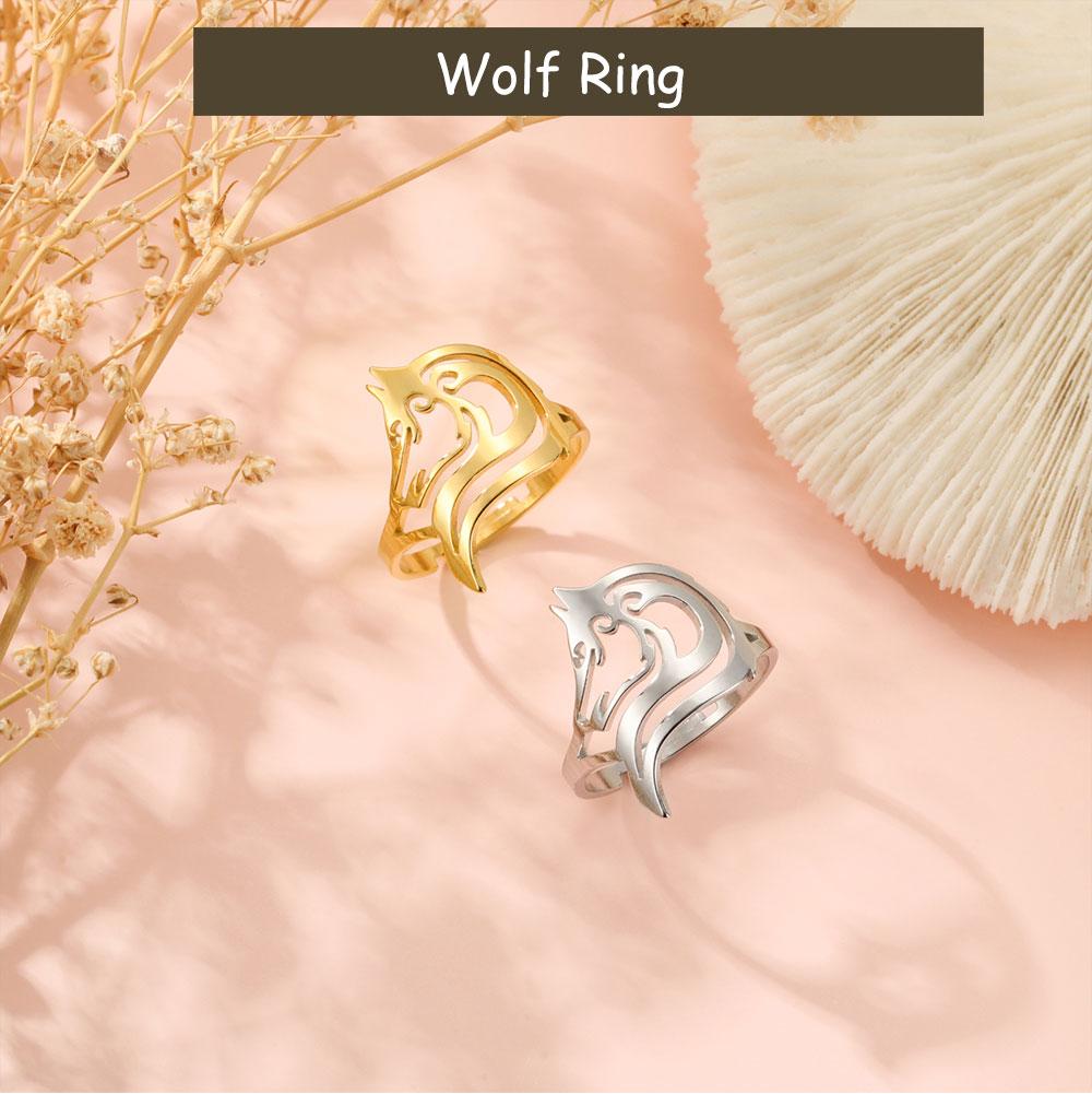 Cazador Gold Color Wolf Rings for Men Women Stainless Steel Animal Adjustable Couple Rings Party Punk Jewelry Birthday Gift 2026