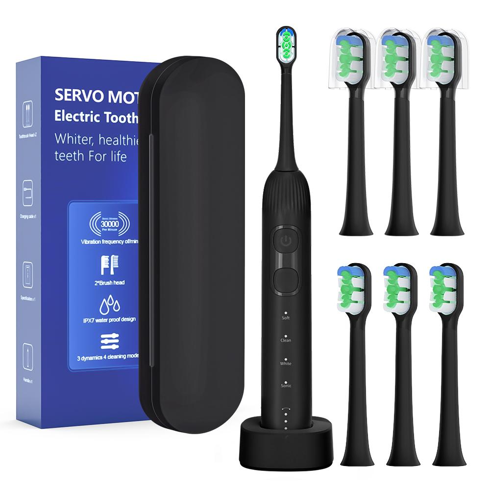 

Sarmocare Звуковая электрическая зубная щетка с 6 сменными насадками IPX7 Водонепроницаемая Для взрослых Электронная зубная щетка чёрный