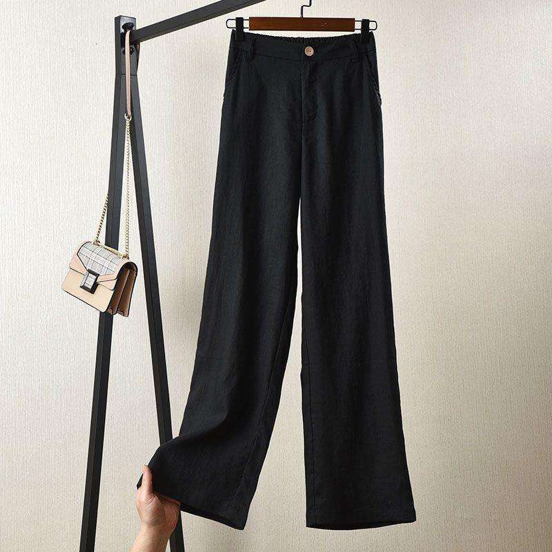 High Waist White Cotton Linen Wide Leg Pants for Women - Loose, Slimming Korean Style