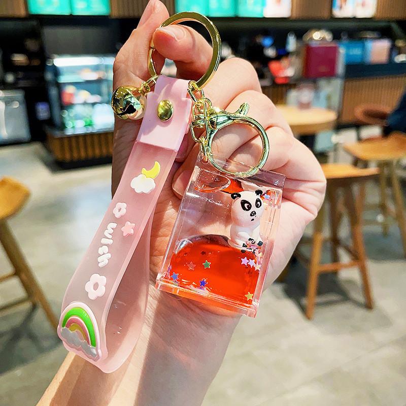 Creative Floating Panda Bottle Keychain Stylish Rubber Cartoon Accessory Key