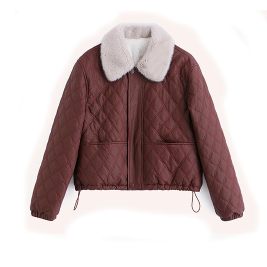 velvet leather jacket cotton-padded jacket new winter women's small leather cotton-padded jacket short thickened cotton-padded jacket
