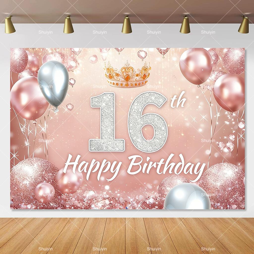 Sweet Rose Gold Birthday Backdrop Girl Lady 16/18/30th Anniversary Birthday Party Decor Age Custonized Banner Poster Photo Props