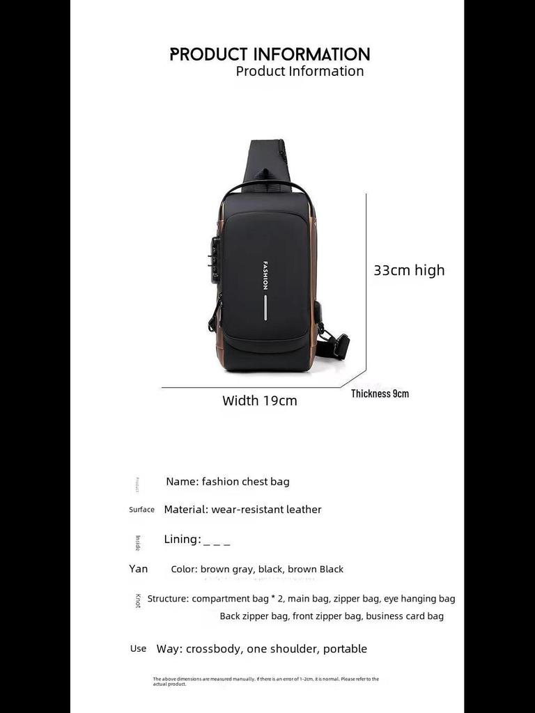 Bandolera de Pecho Antirrobo de Gran Capacidad para Hombre con Cierre de Contraseña - Bolso de Hombro Multifunción para Motocicletas o Uso Casual