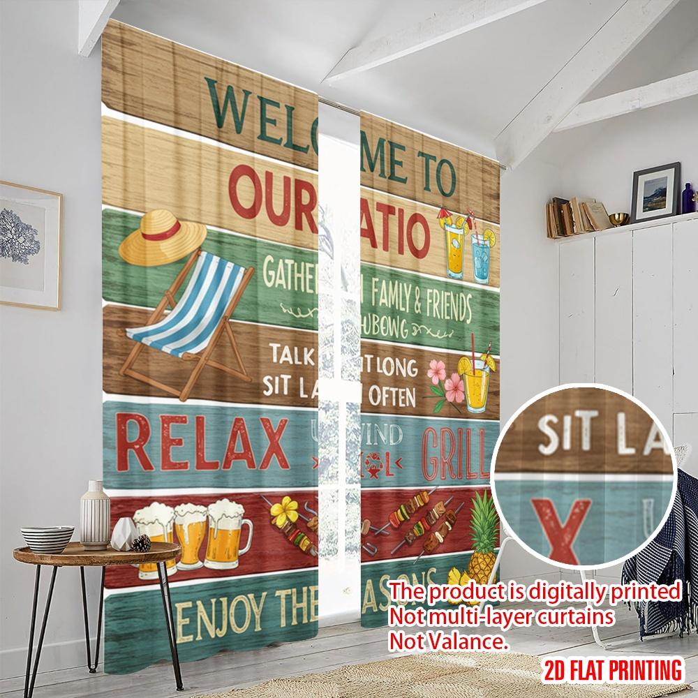 2pcs 2D flat printing Window Drapes Welcome Patio Gather Family Friends 100% Polyester Without Electricity Party Decorations for