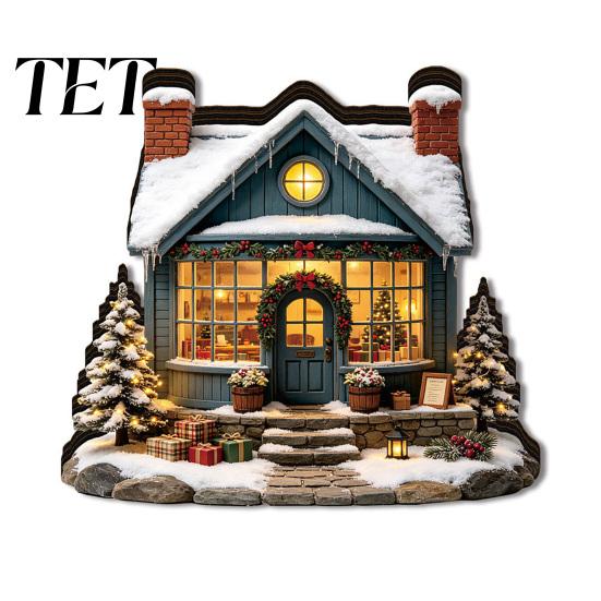 Cozy Living Room Decor Items Christmas Wooden Light Up House Table Ornament, LED Lighted Tabletop Decorations Book Nook Village Decoration for Holiday