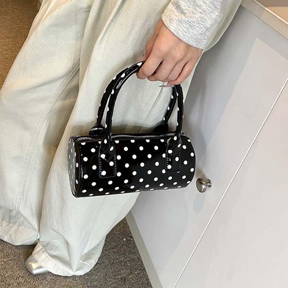 Korean Style Polka Dot Cylindrical Bag Polyester PU Shoulder Bag Portable Spicy Girl Handbag  Women