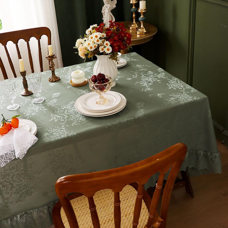 Floral Lace Tablecloth, White Polyester, Square Shape, Embroidered Table Decor for Living Room, Bedroom, Christmas, Kitchen & Dining Room