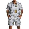 Conjunto Casual de Top Ligero Transpirable Estampado para Hombre y Shorts con Cordón