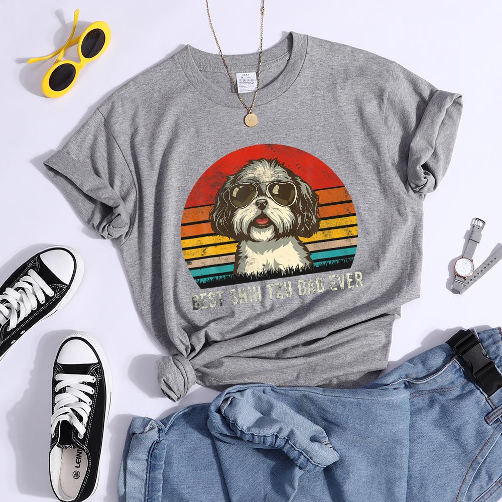 

Лучший Ши-тцу Папа Когда-либо Kawaii Женские футболки Дышащие повседневные футболки Модные летние укороченные топы Мультяшные женские футболки L серый