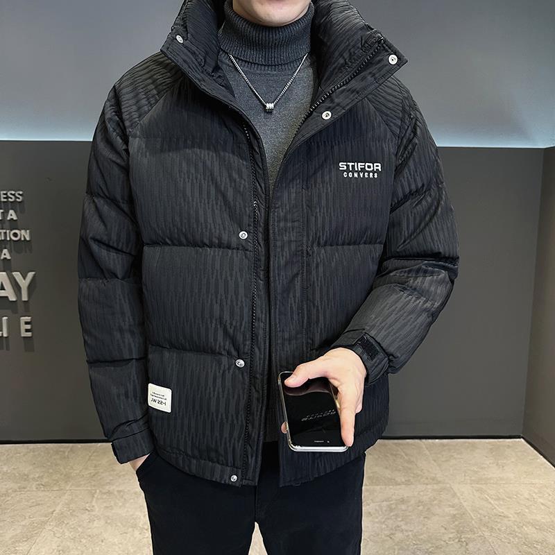 Winter Down Jacket Men's Lightweight Stand-up Collar New Slim-fitting Short Style Wrinkled Design Jacket Men's Jacket