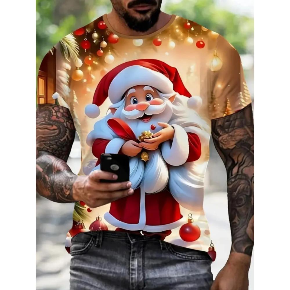 Men's T-Shirts Christmas Cute Santa Claus Pattern Printed Short Sleeve Fashion Casual Comfortable Men's T-Shirt