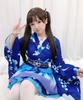 Milky Time Yukata, Japanese Style Miniskirt, Cute Cosplay Halloween Costume Set, Summer Festival, Oiran (Blue)