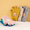 Kinder Winter Strickhandschuhe Kinder Vollfingerhandschuhe mit niedlichem gesticktem Bären Dehnbare Warme Handschuhe für Jungen und Mädchen im Alter von 7-12 Jahren
