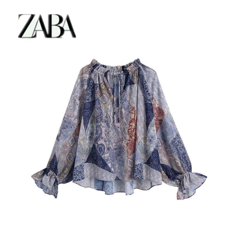 Ur Spring New Printed Shirt Pleated Decoration