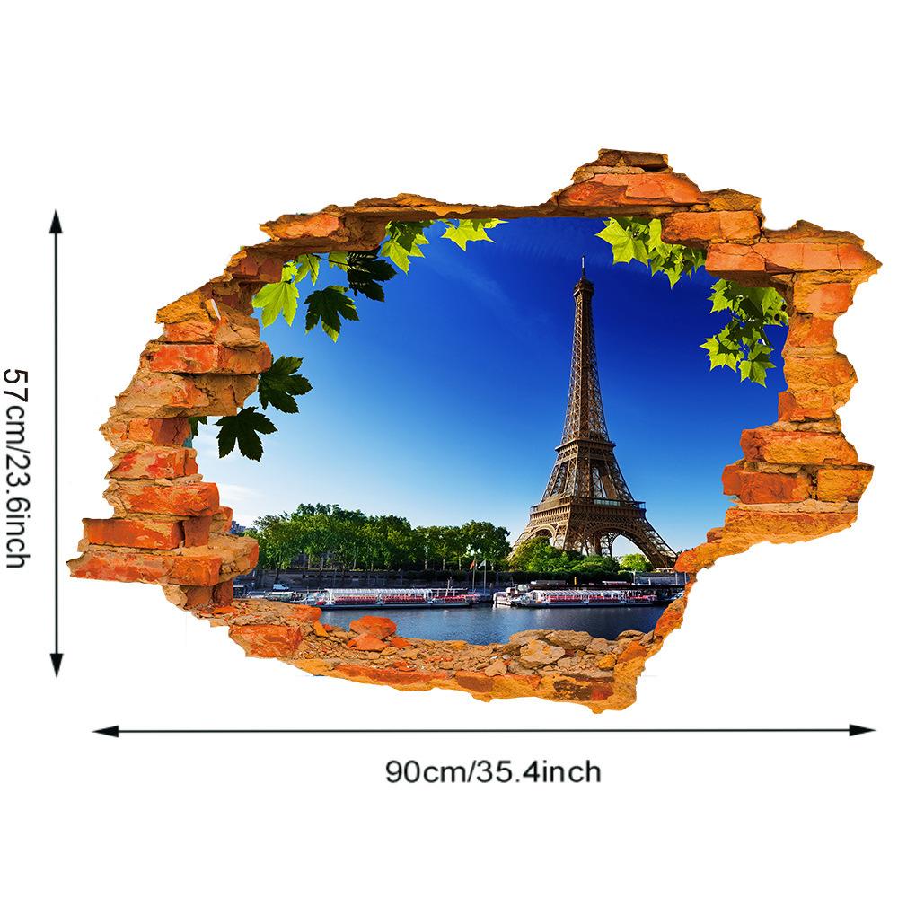 3D Broken Wall Eiffel Towel Fake Window View Wall Sticker Decals Removable Wallpaper Decal Stickers Home Decoration