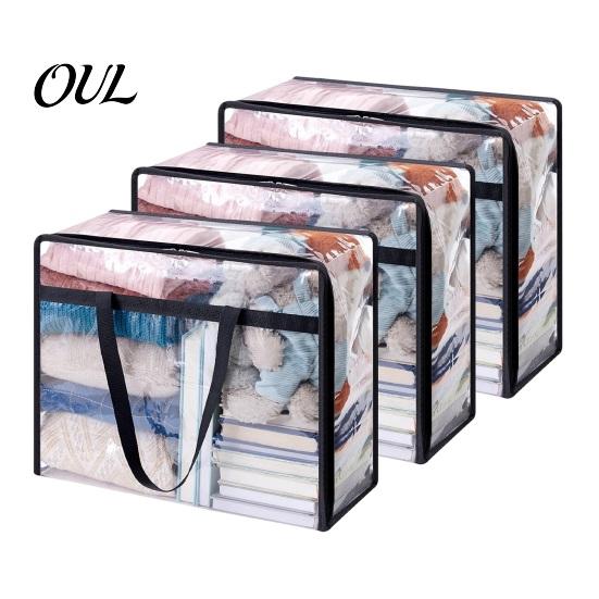 Dust Proof Closet Storage Bin Clear Clothes Bag with Zipper, 40L Capacity Reinforced Handles Moving Bag, Under Bed for Comforters Foldable PVC
