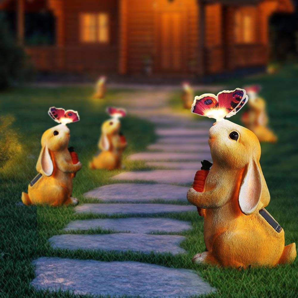 Solar Statues Bunny Tree Stump Garden Light Outdoor Lawn Decor Landscape Yard Lamp Patio Ornament Unique Housewarming Gifts