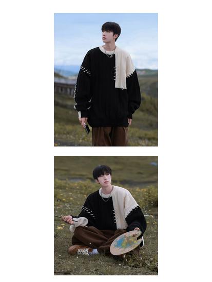 Boy's Color-Block Sweater: Trendy Loose-Fit Casual Pullover for Autumn/Winter