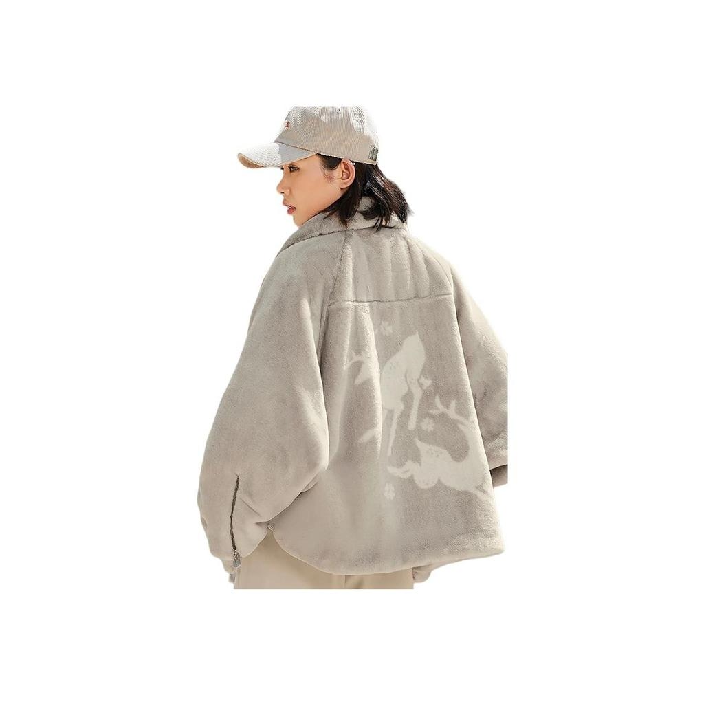 Li Ning Starry Universe Printed Solid Color Zipper Loose Jacket Women Jackets Cashmere-Gray AFDSB44-2